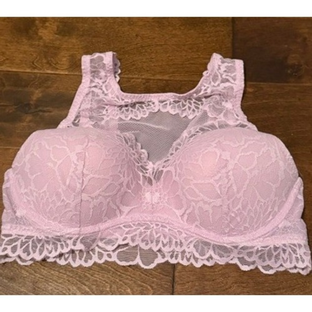 Victoria's Secret PINK Lavender Lace High Neck Padded Bralette Large